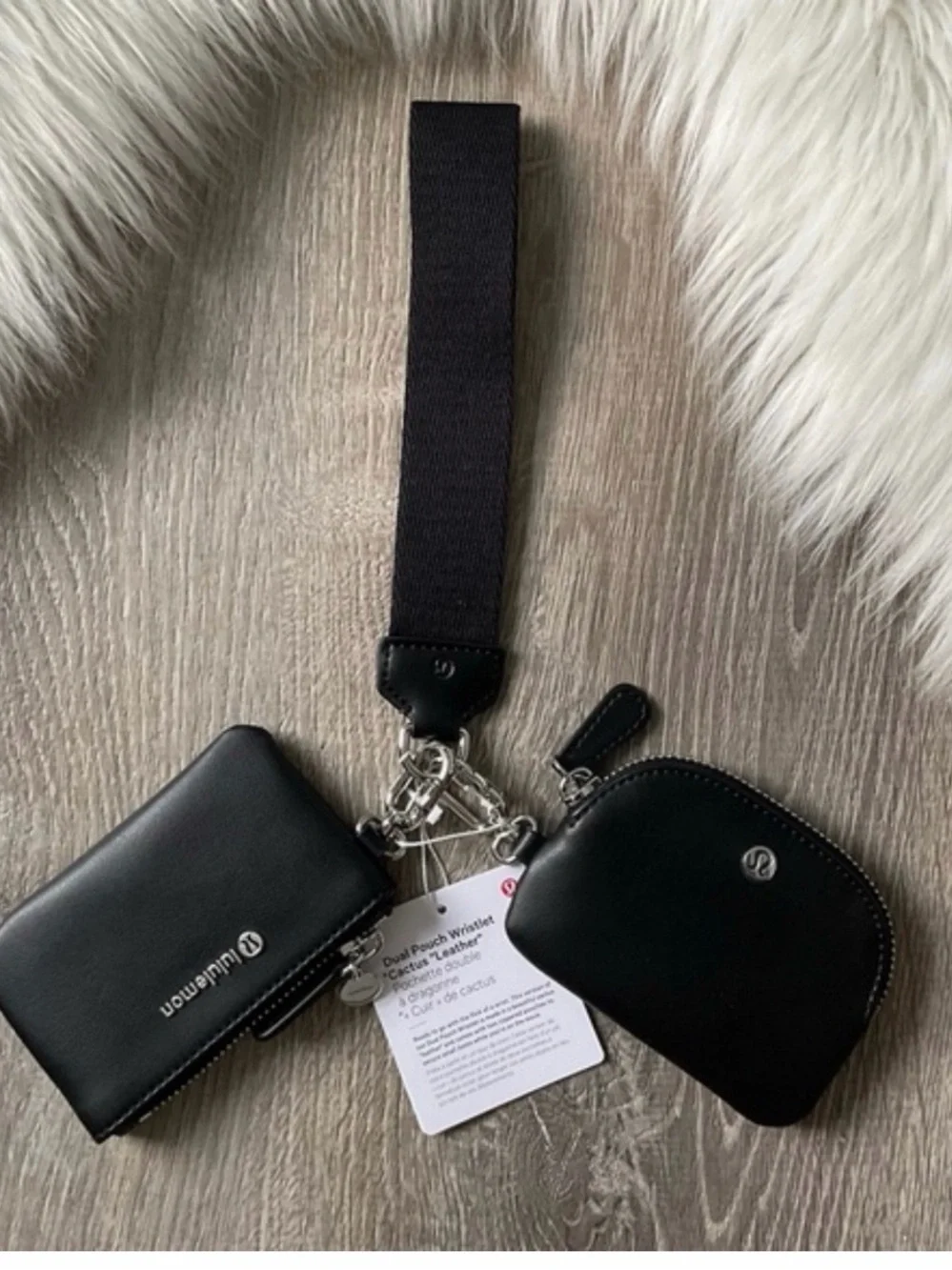 lululemon athletica Black Dual-Zip Wristlet Key & Card Holder Set. Brand New!